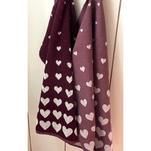 Hand- en Theedoek - Hearts - Burgundy